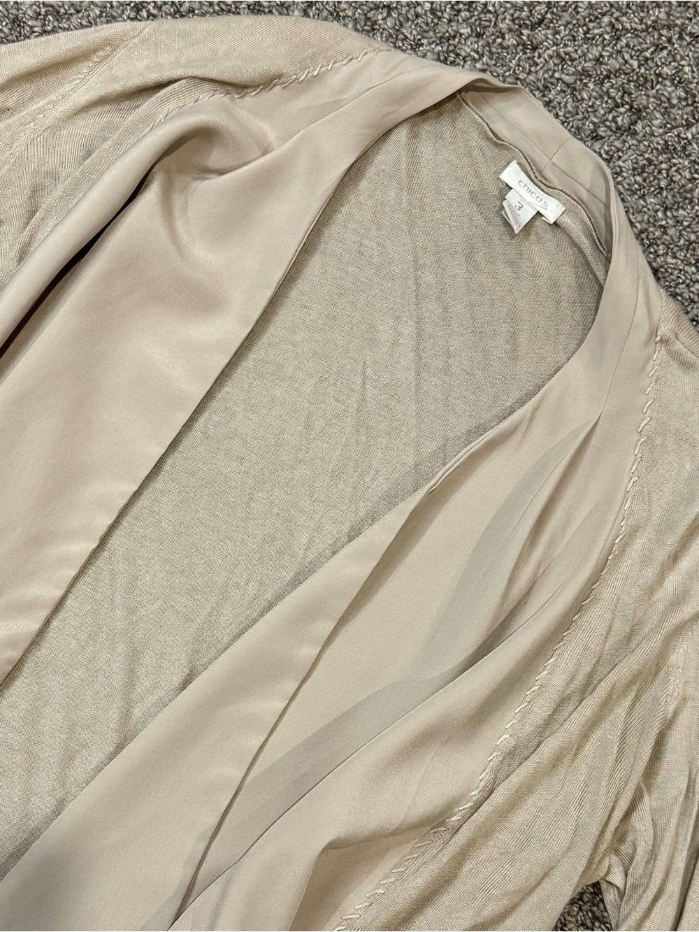 Chico's Light Beige Draped Open-Front Cardigan - Picture 3 of 6